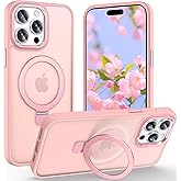 Lufanbis Magnetic for iPhone 14 Pro Max Case with Ring Stand, [10 FT Drop Protection] [Velvety Touch] Slim Translucent Matte Back Shockproof Phone Case for iPhone 14 Pro Max 6.7'', Pink
