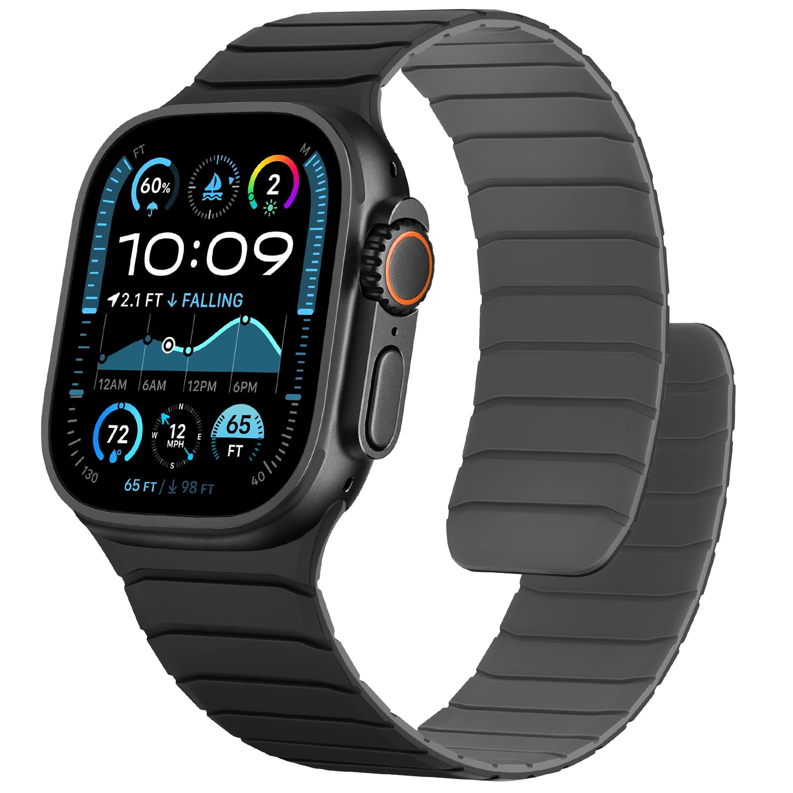 Photo 1 of Sixmoat Magnetic Silicone Bands Compatible with Apple Watch 49mm 46mm 45mm 44mm 42mm, Soft Sport Wristband for Men Women Compatible with iWatch Ultra SE Series 10 9 8 7 6 5 4 3 2 1, Black-Grey