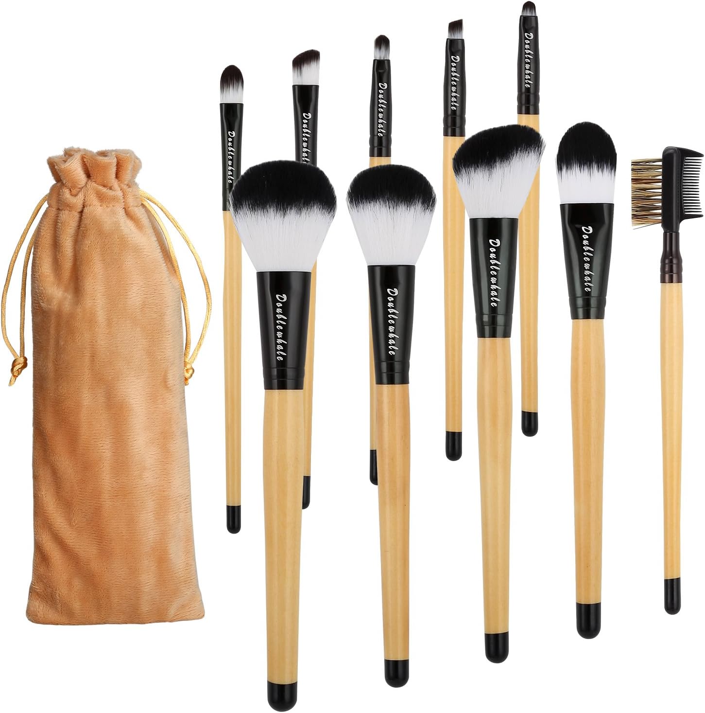 Makeup Brushes Sets,Natural Wood 10 Piece Set Make Up Brush Cosmetics Professional Essential Synthetic Spectrum Kits Brush with Travel Bag for Foundation Eyeshadow Lip Eyeliner Angled Eyebrow Powder Blending Brushes
