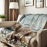 HUNXIAOJ Printed Bed Blanket Cattle and Flower Throw Highland Cow Queen Size Flannel Blanket for Couch Sofa Travel Decor (49"x59")