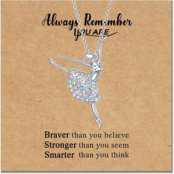 AHAETH Ballerina Necklace For Girls & Women - Stainless Steel With Agate Charm, Dance Recital Gift