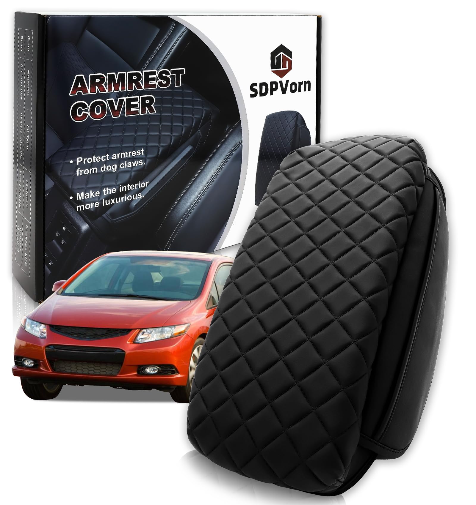 Photo 1 of SDPVorn Armrest Cover for Honda Civic Center Console Pad with Organizer Storage Pockets, Black Faux Leather Arm Rest Lid Protector Cushion Interior Accessories (2012-2015)