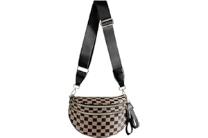 MEISEY Black and White Checkered Crossbody Bag Bum Bag for Women,Spacious Checkered Purse Fanny Packs Belt Bag
