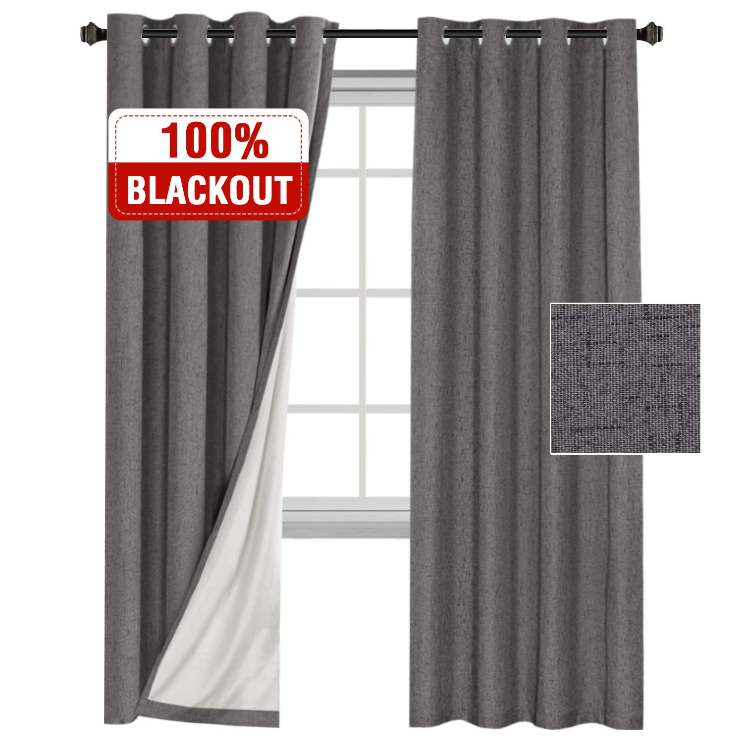 2 Panels W52 X L84 Inches Grey Grommet Top Curtains Living Room