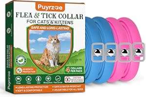 Puyrzoe Flea Collar for Cats 4 Pack, Natural Cat Flea and Tick Prevention Collar, 32-Month Full Protection, Adjustable Cat Flea and Tick for Kittens and Cats, Waterproof, 2 Pink & 2 Blue