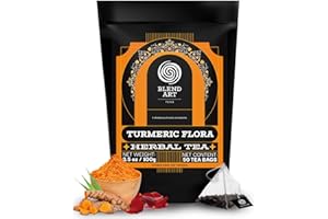 BLENDART Turmeric Chamomile Herbal Tea Bags 50 Pyramid Tea Bags Caffeine Free, Non GMO, Gluten Free | 100% Herbal Tea Tisane - Savory & Spicy | Whole Loose Leaf Tea Bags