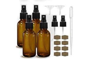 GIVAMEIHF Amber Glass Spray Bottles 4oz,Small Empty Glass Spray Bottle Fine Mist Spray Refillable Containers,Mini Travel Spray Bottles set of 4,Included 6 Sprinkler,2 Funnels,1 Droppers,8 Labels