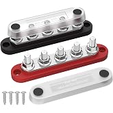 DaierTek Power Distribution Block with Cover Mini 5 x 1/4" Studs Bus Bar Terminal Block Max 150A 48V DC 300V AC Positive &amp; Negative for Automotive Car Marine