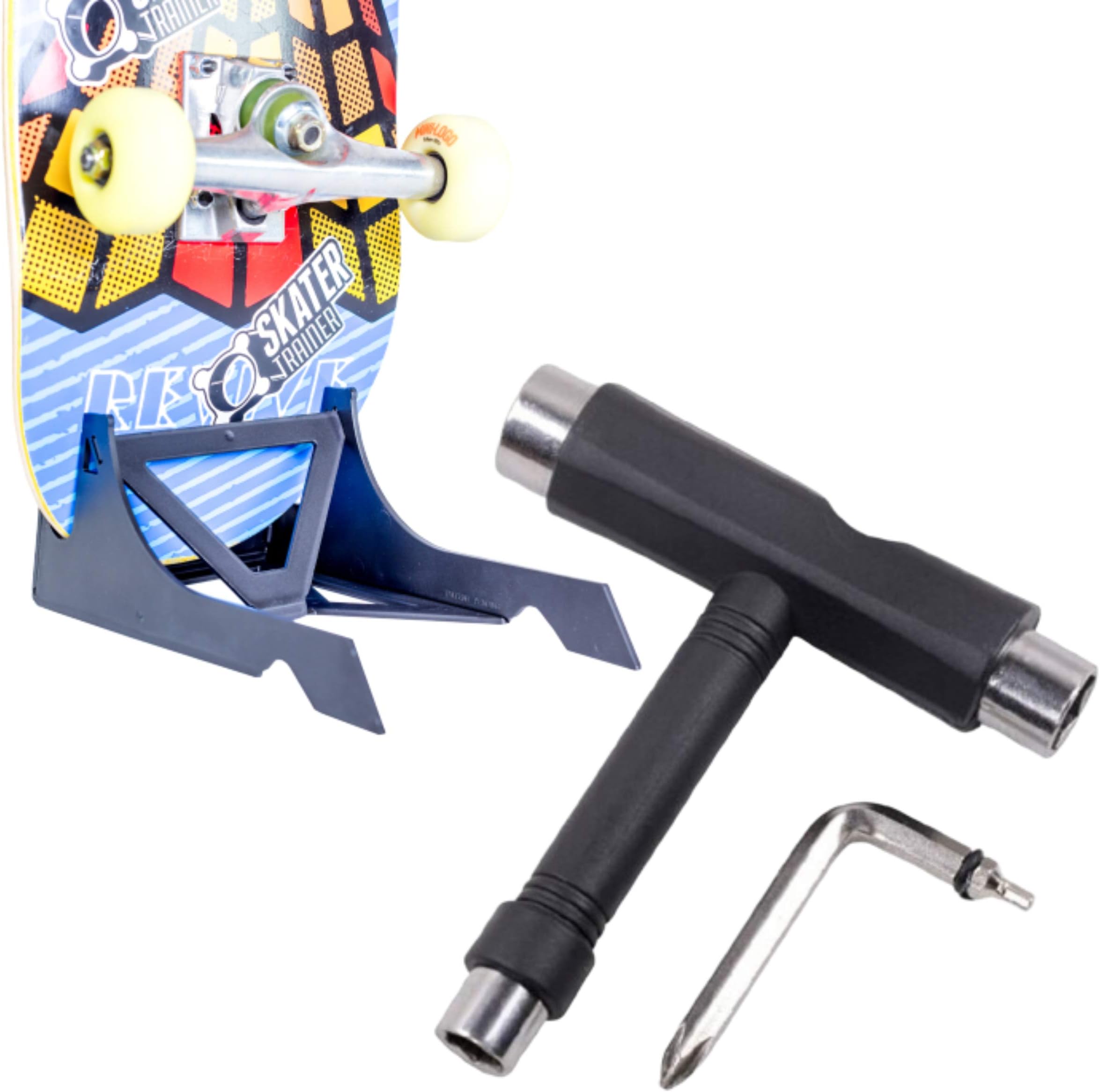 SKATERTRAINER Skate Tool and Floor Skateboard Display Combo, Great Accessories, Stand, or Gift by Skater Trainers