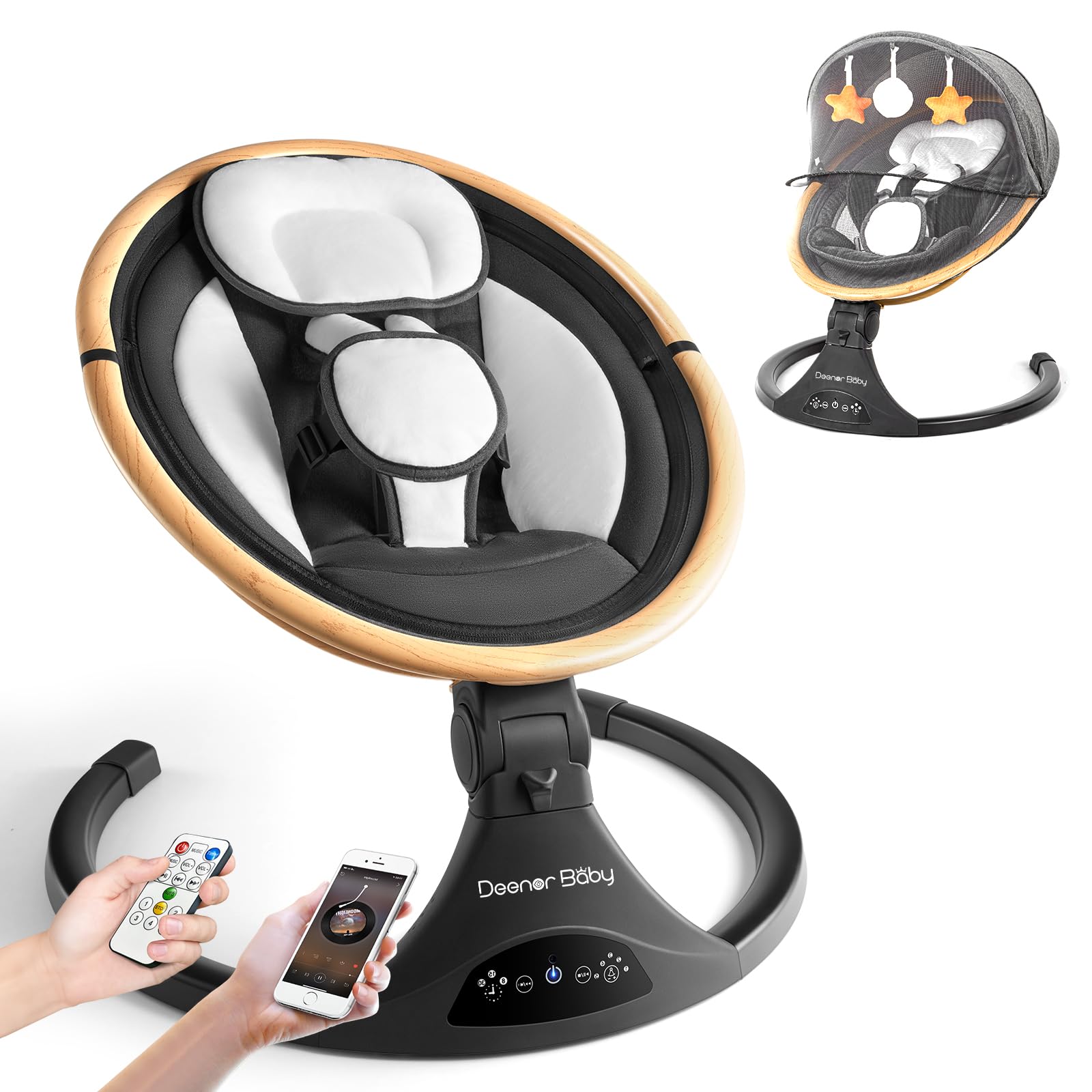 Photo 1 of Baby Swings Baby Swings for Infants to Toddler, Baby Swings for Newborns, Electric Portable Baby Swing with 5 Speeds, 5-Point Harness,3 Seat Positions (Black)