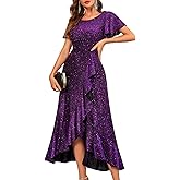 BeryLove Women Sequin Formal Party Dress Flutter Short Sleeve Wedding Cocktail Long Evening Dress