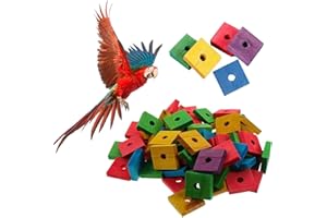 Hysgscwd 50 Pcs Large Bird Parrot Toy, Mini Wood Chips DIY Craft Toy, Multicolored Wooden Blocks Bird Chewing Toy, Parrot Cag