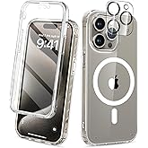 BANLEA Compatible with iPhone 15 Pro Case Clear, Built-in Screen Protector, with Camera Lens Protector, [Compatible with MagSafe] Full Body Phone Case, Protective Cover for 15Pro 6.1" (Clear)