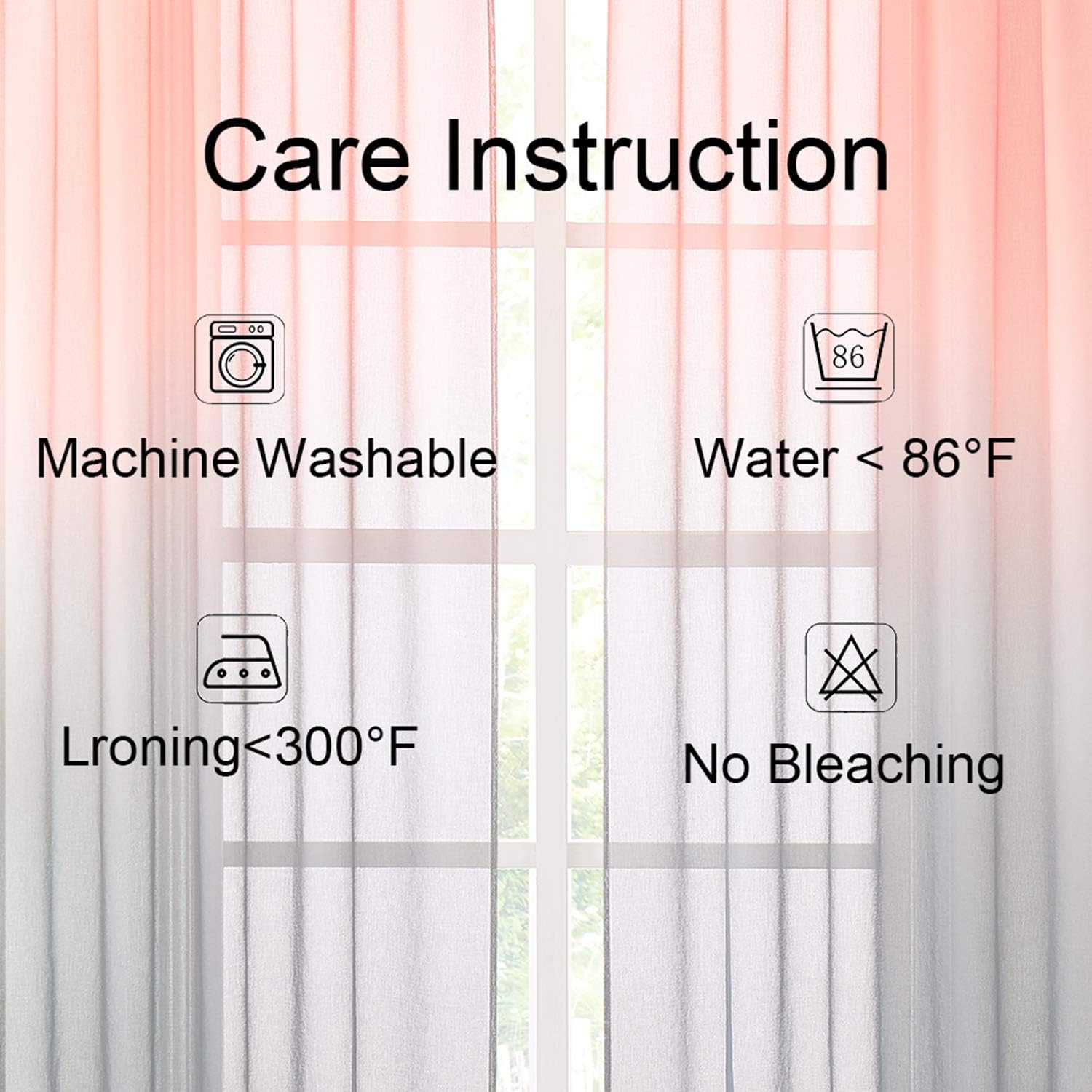 Faux Linen Ombre Sheer Curtains Coral and Black 2 Tone Reversible Rod Pocket for Bedroom Living Room, Privacy and Light Filtering Semi Sheer Gradient Window Curtain Pair, Set of 2 Panels: Kitchen & Dining