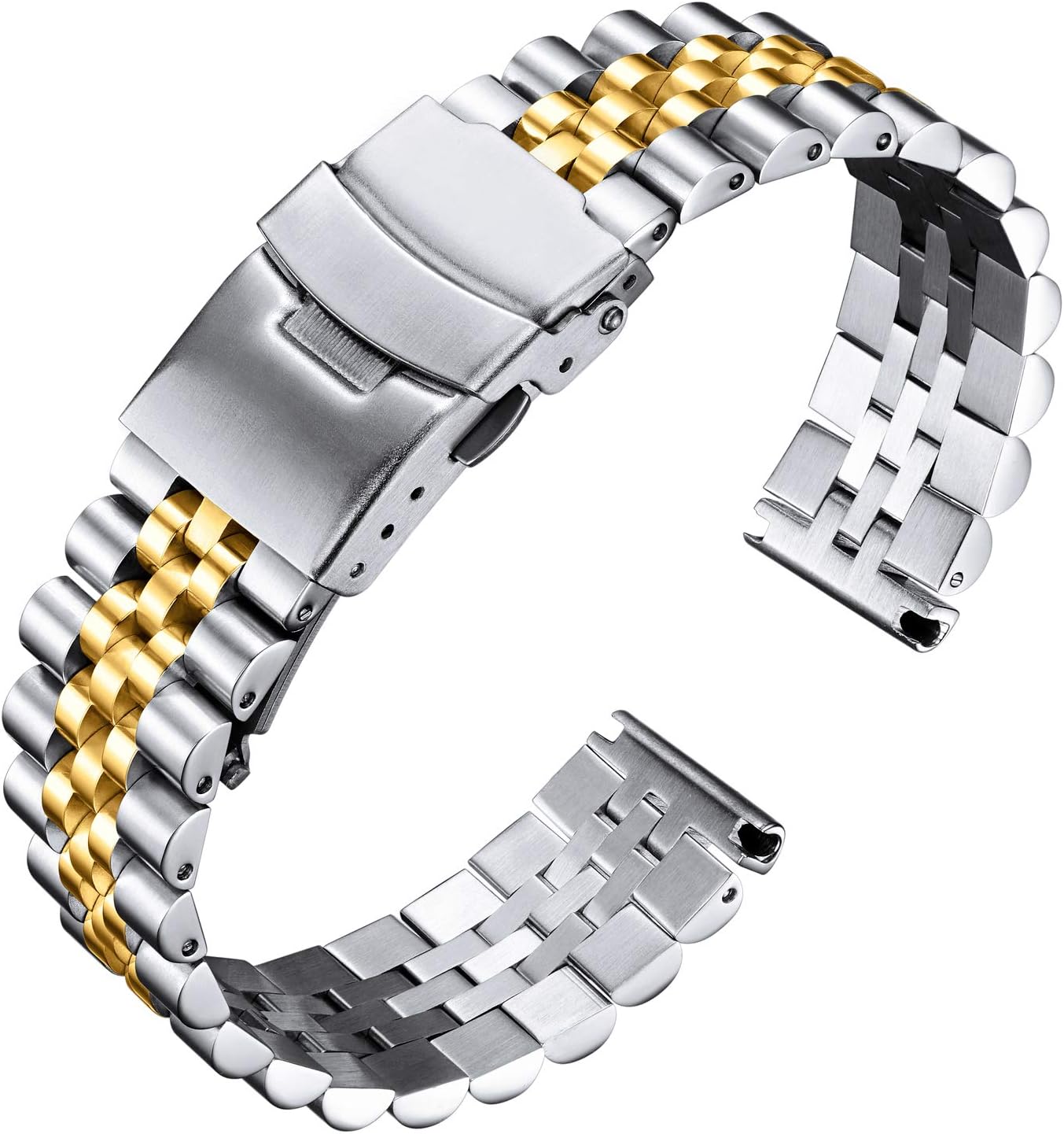 BINLUN Stainless Steel Watch Bands Replacement Metal Watch Straps Bracelet with Durable Butterfly Clasp 18mm 20mm 22mm 24mm 26mm in Black, Silver, Gold, Rose Gold, Gold-silver for Men and Women