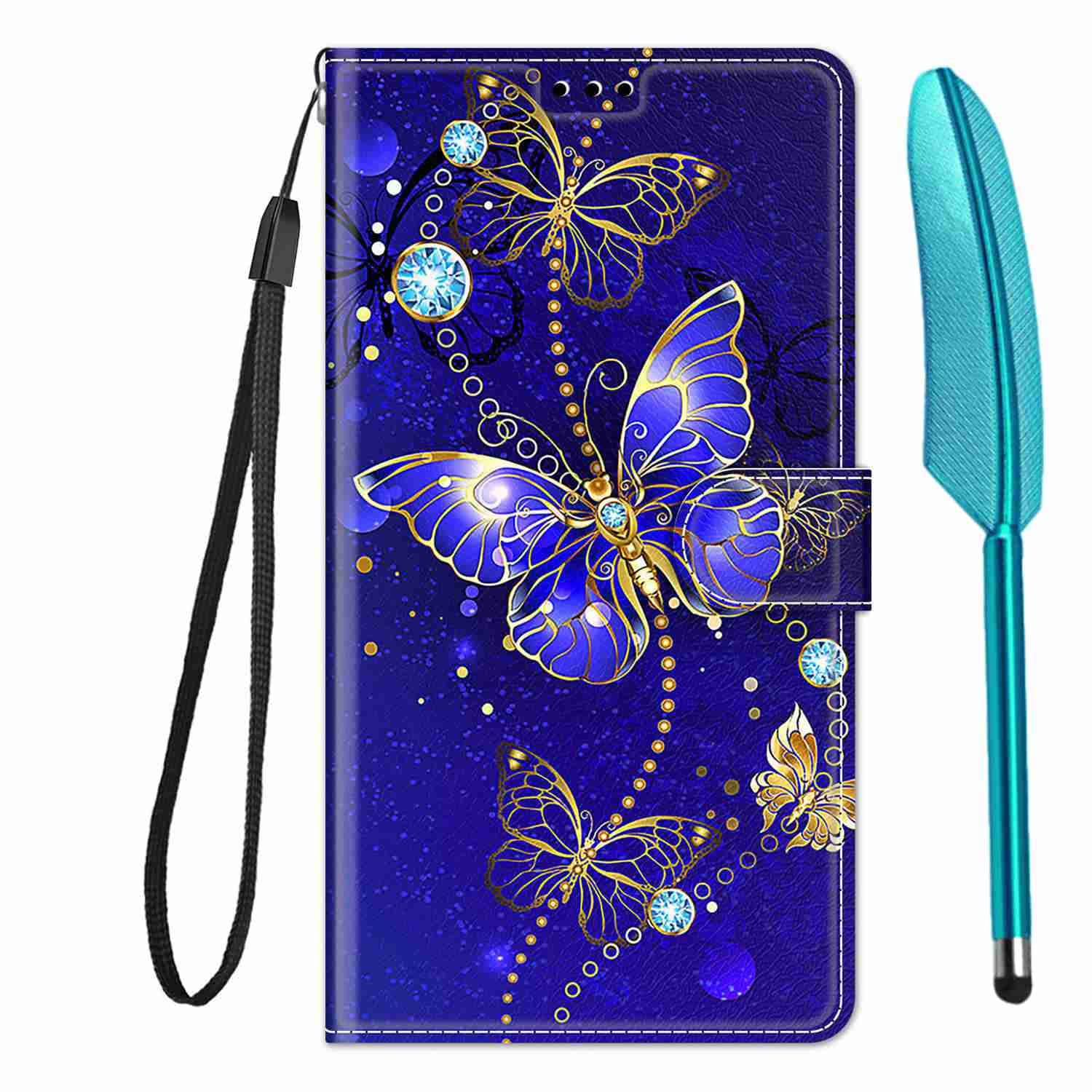 Nokia G21 Phone Case Nokia G11 Shockproof Wallet Cover Flip PU Leather Silicone Bumper Slim Fit Protective Cover with Card Holder Magnet Stand Nokia G21/G11 Case & 1 Touch Pen, Gold Butterfly