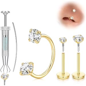 Horseshoe Nose Ring 20g Flat Back Nose Studs Piercing Jewelry for Women Men | Gold Silver Hypoallergenic Surgical Steel Inter