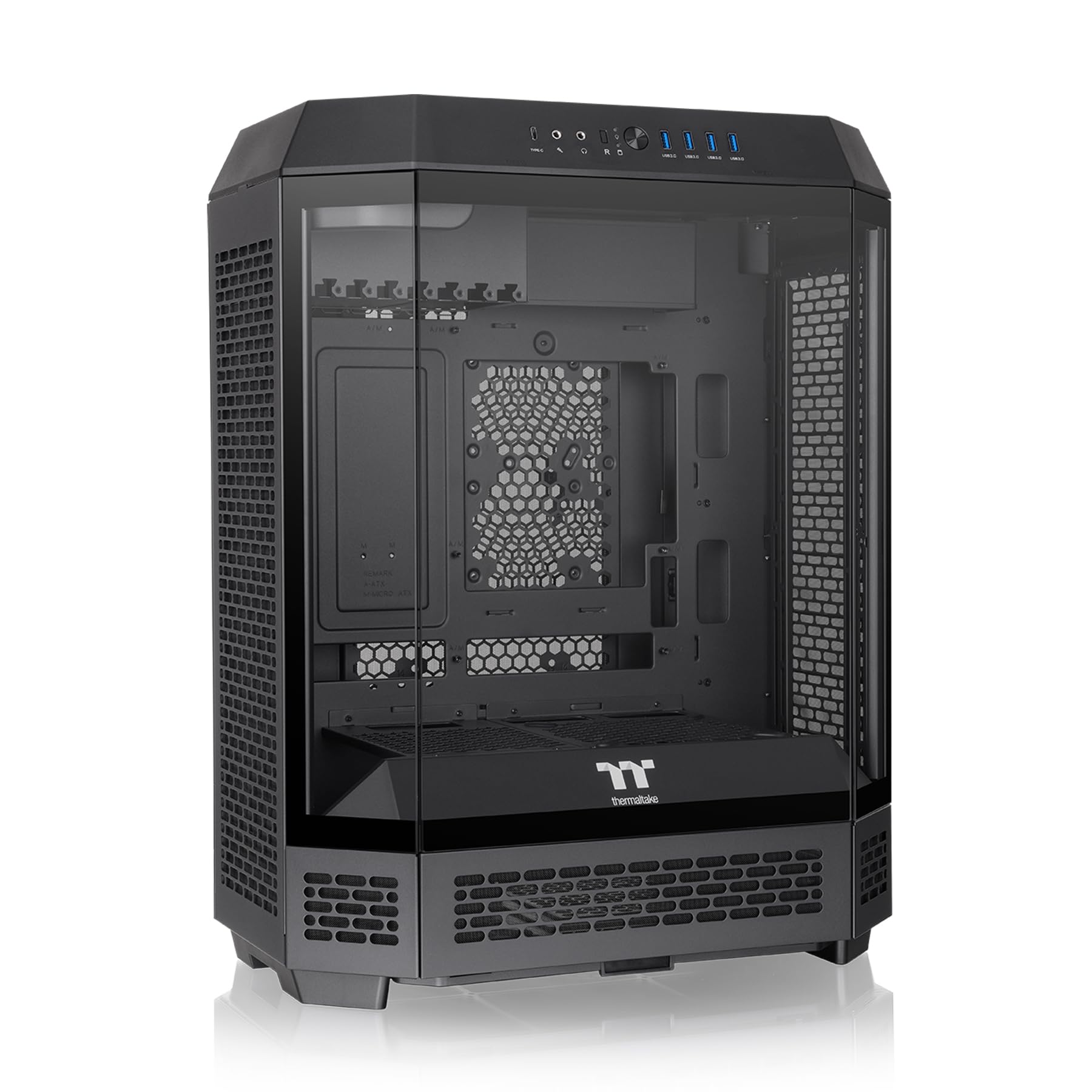 Caja ATX de torre media Thermaltake Tower 600 negra; 3 paneles de vidrio templado; Soporte para placa base con conector oculto; Ranuras PCI-e rotativas; CA-1Z1-00M1WN-00; Garantía de 3 años