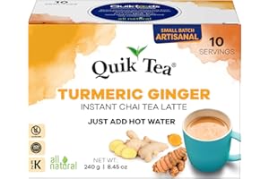 QUIK TEA QuikTea Turmeric Ginger Chai Tea Latte - 10 Count Single Box - All Natural Preservative Free Authentic Instant Chai from Assam