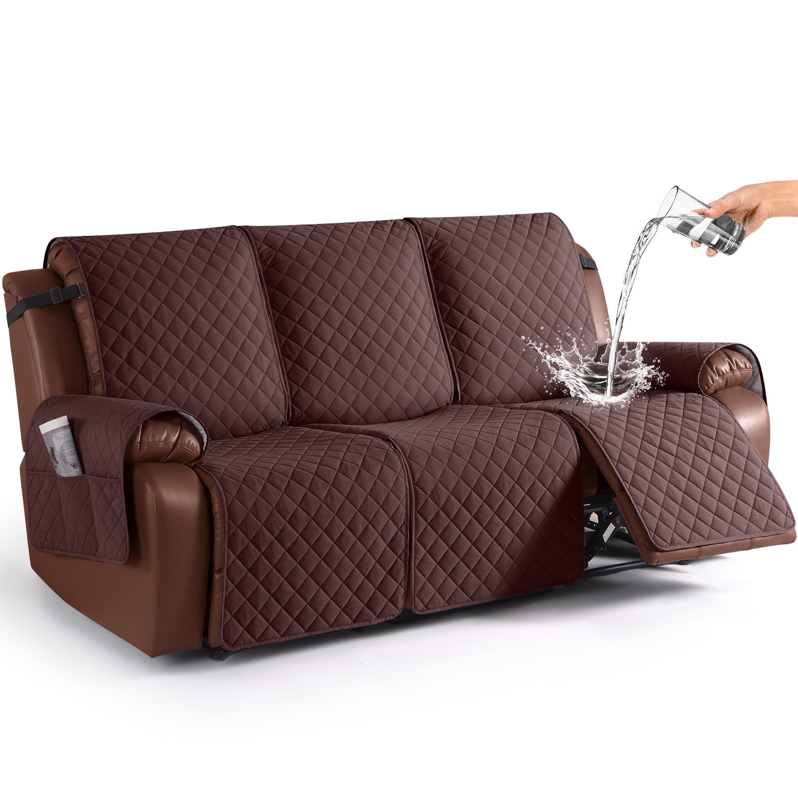 Photo 1 of KinCam Waterproof Recliner Sofa Cover, Non-Slip Reclining Couch Covers for 3 Seat, Recliner Couch Cover Furniture Protector with Elastic Straps for Pets, Kids, Coffee