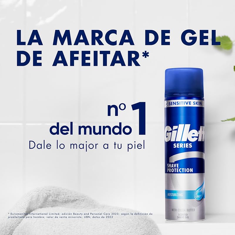 Gel de barbear hidratante gillette series com manteiga de cacau para navalha masculina, 200ml