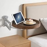 Joyoolife Wall Mounted Bedside Shelf, 11 in Round Floating Table for Wall, Foldable Side Tray with Swing Arm Bracket, Space Saving Nightstand Desk for Bedroom, Sofa, Small Study Corner