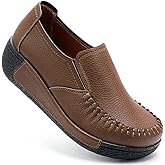 UZB Women's Slip On Loafer Leather Comfort Casual Platform Shoes