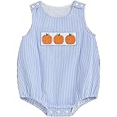 Ayalinggo Baby Boy Girl Pumpkin Patch Outfits Newborn Plaid Smocked Bubble Romper Halloween Outfit Infant Thanksgivng Clothes