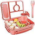 Amathley Bento box lunch box,lunch containers for Adults/Kids/Toddler,5 Compartments bento Lunch box with Sauce Vontainers,Microwave & Dishwasher & Freezer Safe,BPA Free(Pink)