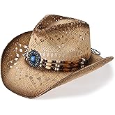 Straw Cowboy Hat for Men Womens Straw Cowgirl Hat Summer Western Cowboy Hats with Wide Brim for Cowgirls and Cowboys