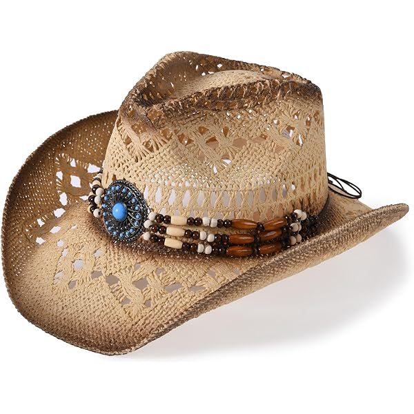 KAQJWL Faux Raffia Straw Western Cowboy Cowgirl Hat for  display picture 1