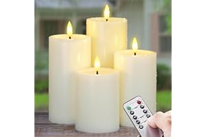Yeelida Outdoor 4pcs Flameless Waterproof Candles with Handy Remote Control, Cycle Timer Battery Operated Candle Grease Effec