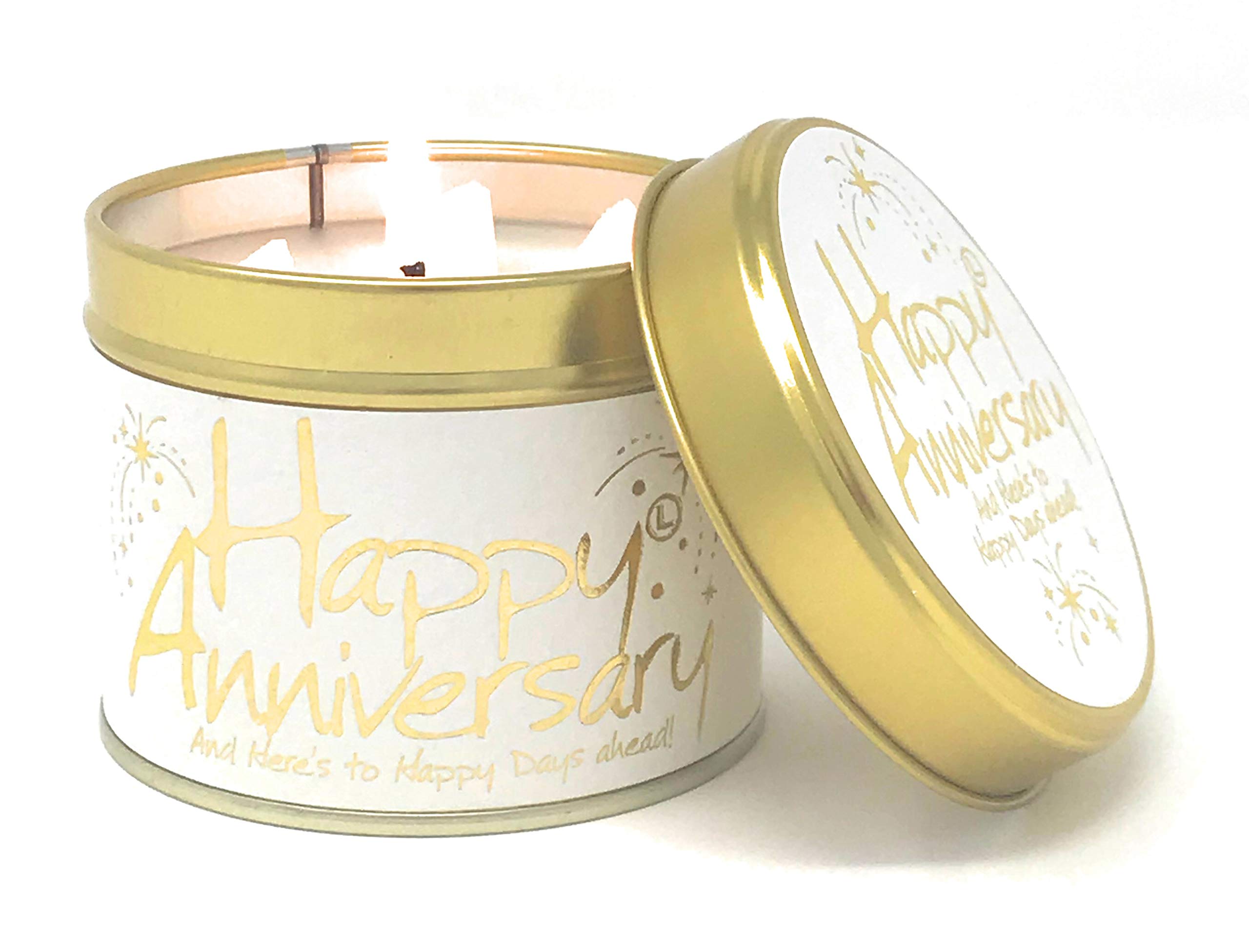 Lily Flame Happy Anniversary Tin Candle - Congratulate with Lily Flame Tin Candle - with Soft Scents - Cruelty Free and Vegan Friendly