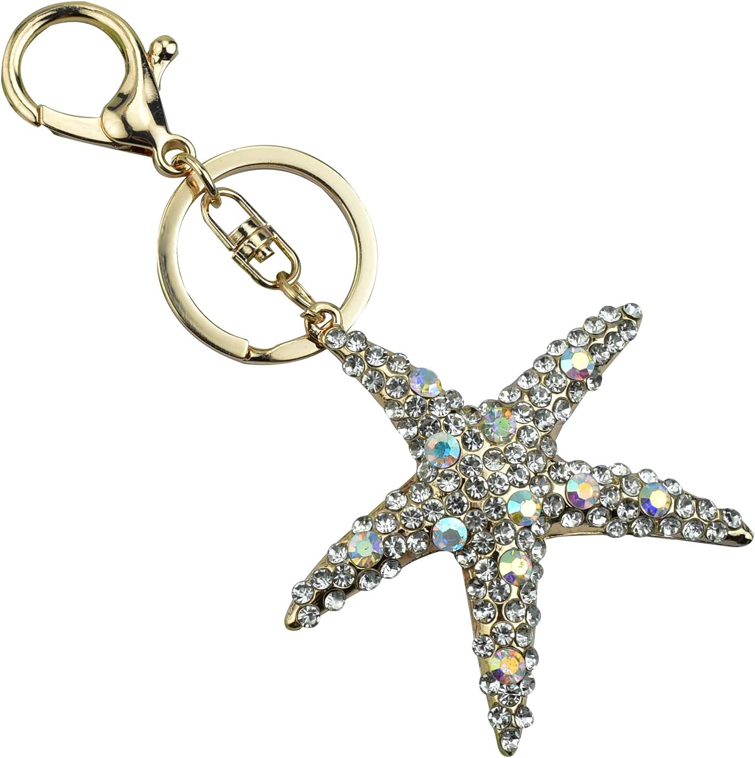 Rhinestone Sea Star Starfish Bling Keychain Rings Key Chain for Women Girls Bag Pendant Car keys