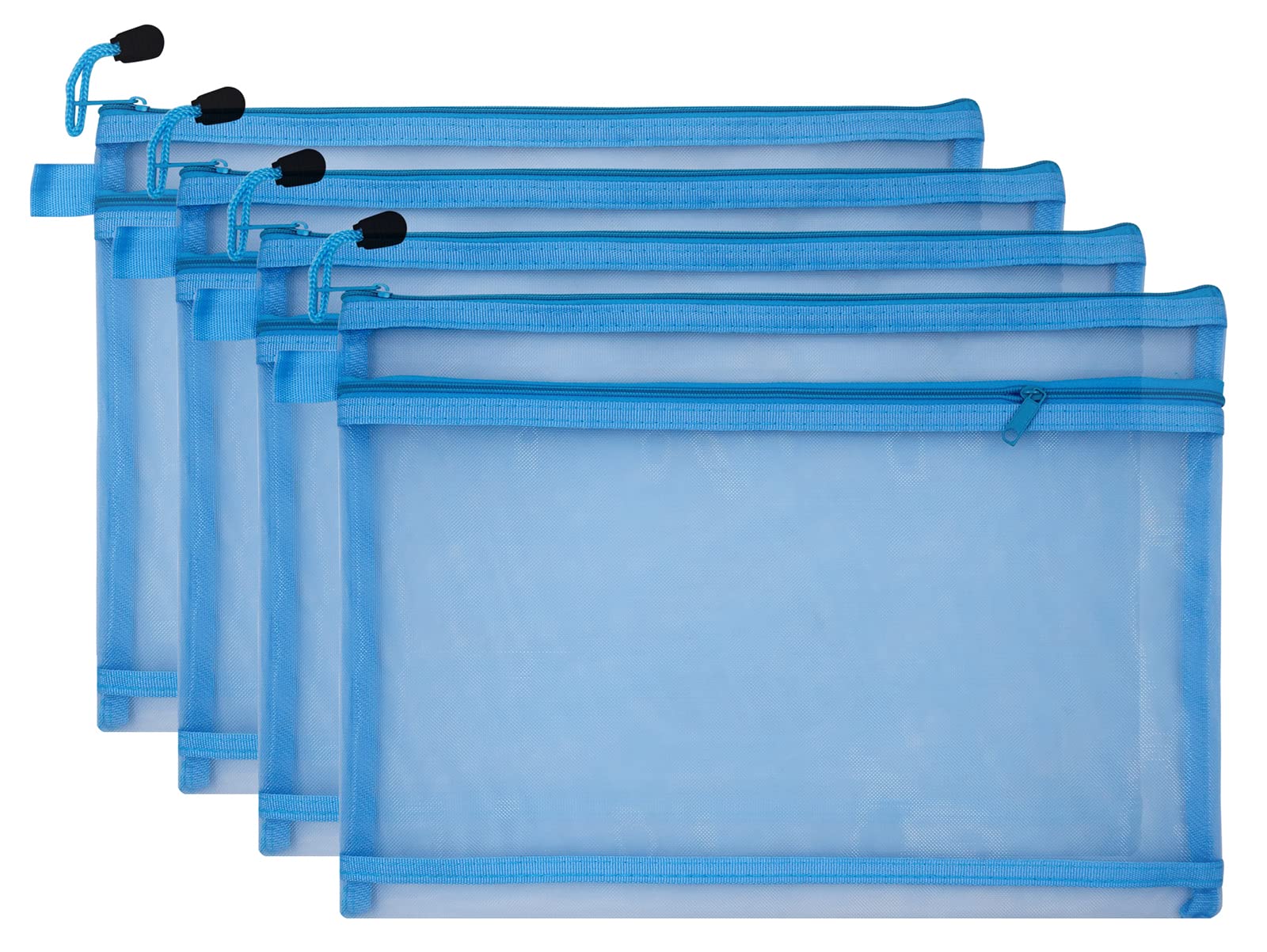Mesh Pencil Zipper File Bags - 4 Pcs Clear Pencil Case Plastic Wallets Folders Waterproof Travel Storage Pouch for School Supplies Bills Cosmetics Stationery A5 Blue — image 1