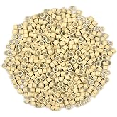 200 Pcs Silicone Lined Micro Links Beads 4.0 mm Tinsel Beads for Hair Extensions (Blonde)