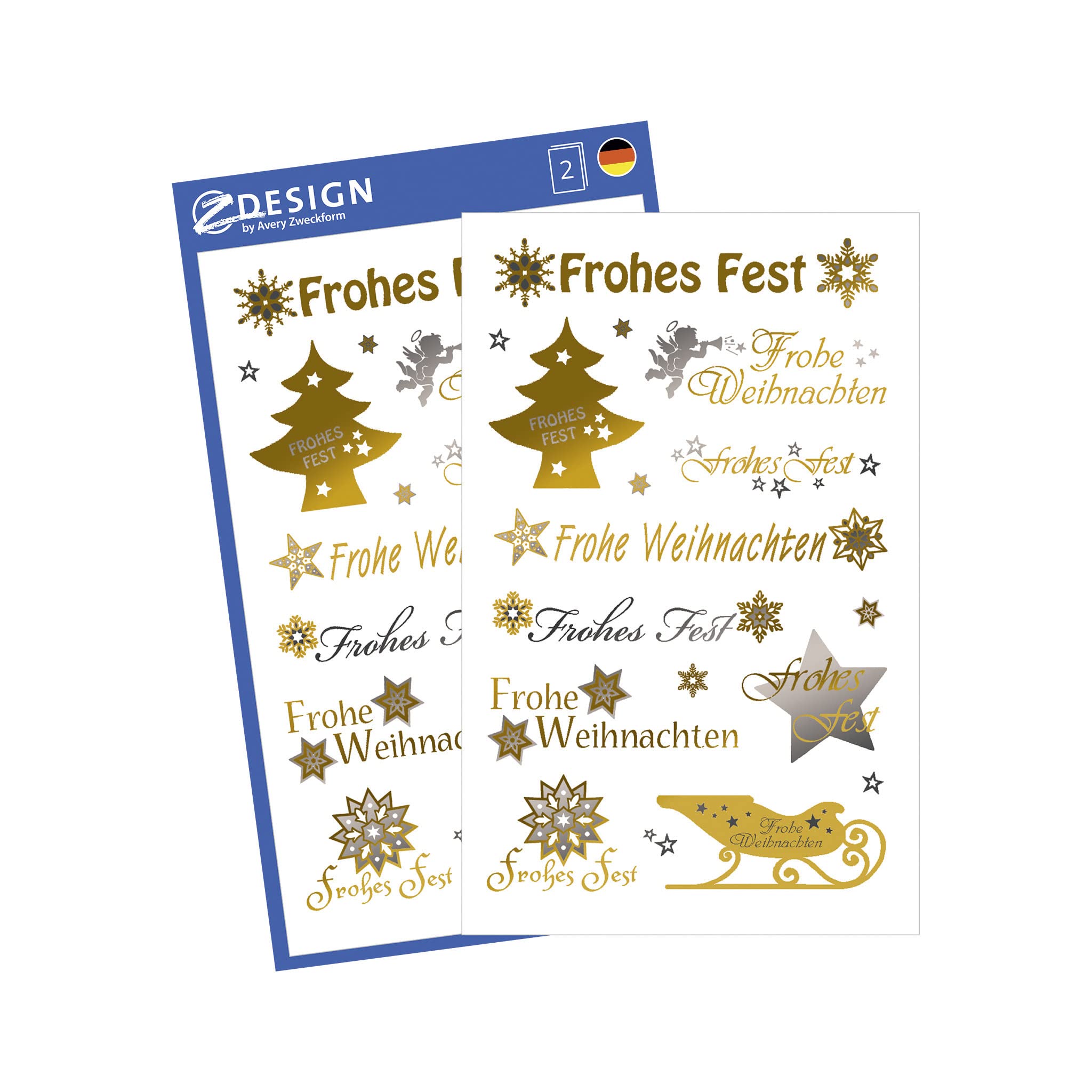 Avery Zweckform 52771 Christmas Stickers, Pack of 36 Special Material Frohes Fest Gold