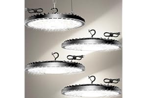 320W 4 Pack UFO High Bay Light LED Shop Lights, 45000LM Garage Lights, 6500K LED Barn Light, Industrial Lamp w/ 6.6ft Plug Po