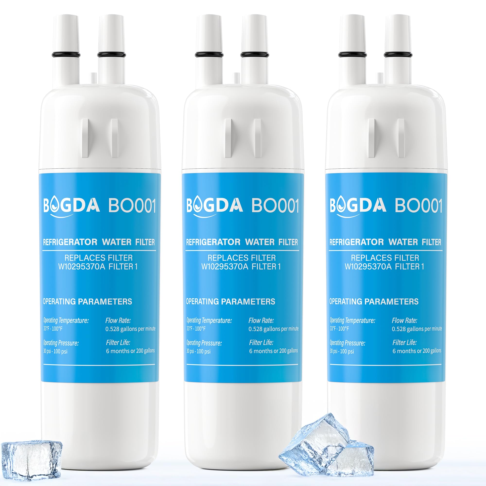Photo 1 of BOGDA W10295370A Water Filter Replacement Compatible with Whirlpool, Kenmore, and Maytag Replaces EDR1RXD1, WHR1RXD1, Filter 1, KAD1RXD1, P8RFWB2L, P8WB2L, P4RFWB, P5WB2L, 46-9081, 9930, 3 Packs