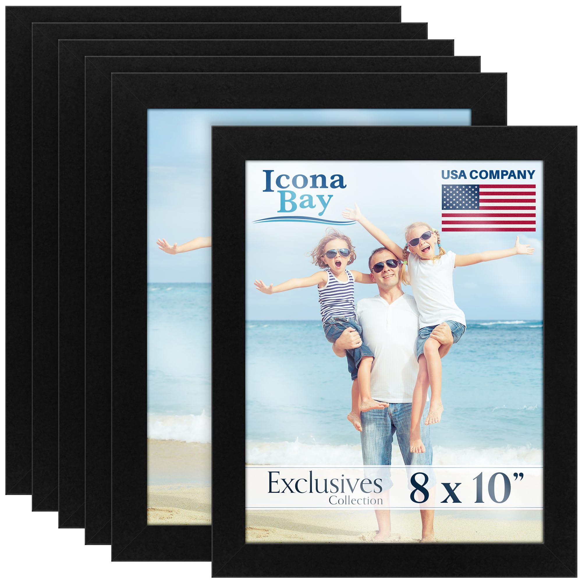 Icona Bay - 10x8 Picture Frames - Black, 6 Pack - Sturdy Engineered Wood Photo Frames 10 x 8 - Sleek Design, Table Top or Wall Mount - Exclusives Collection