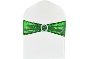LIZIMI 50 Pcs Chair Sashes Sequin Stretch Chair Bands Spandex Polyester Bows for Party Hotel Wedding Banquets Decoration - Green