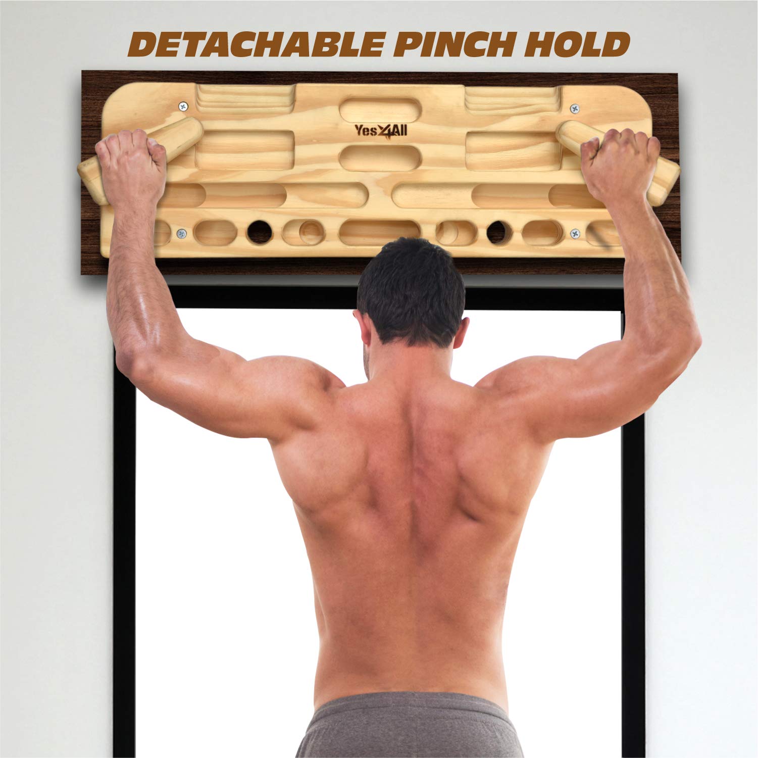Yes4All Wooden Hang Board/Climbing Board for Doorway - Hand Strengthener Equipment for Training Finger, Grip and Pull Up