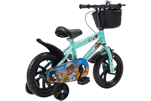 Kids Bike, 12 Inch High Carbon Steel Frame Soft Cushion Bicycle with Training Assist Wheel for 2‑6 Years Old Children