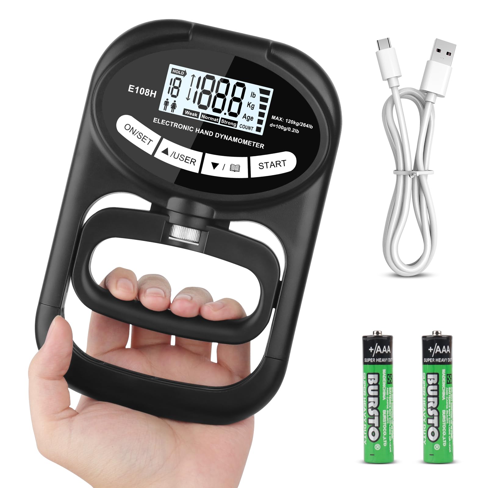 Mineup Electronic Hand Dynamometer, 397 lbs/180 kg Grip Strength Tester, Hand Dynamometer Grip Strength Trainer, Grip Strength Measurement Meter, Auto Capturing Electronic Hand Grip for Strength Test