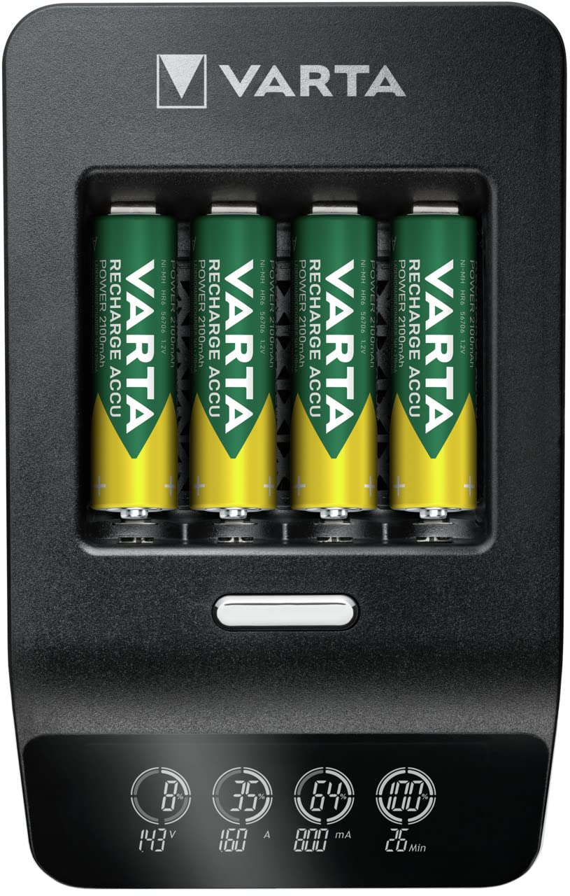 Varta Ultra Fast Charger+ for AA/AAA, single bay charge, detection of defective cells, can be used worldwide, includes 4x Recharge Battery Power AA 2100 mAh,57685101441