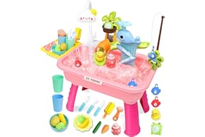 Upgraded Water Table for Toddlers with Electric Water Pump,4-in-1 Mini Play Sink with Detachable Legs, Fishing Game, Kids Kit