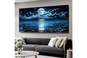 Big Moon Canvas Wall Art - Modern Seascape Paintings for Living Room, Bedroom Wall Decor, Framed Wall Art for Home or Office 