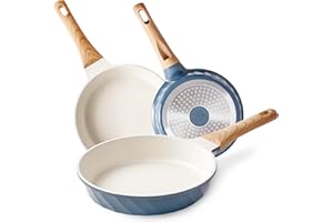 YIIFEEO Non-stick Frying Pans - Nonstick Frying Pan Set Egg Omelette Pans for Cooking Set, Healthy Granite Skillet Set Kitchen Induction Cookware Chef's Pan Christmas Gift, 8" & 9.5" &11", Navy Blue