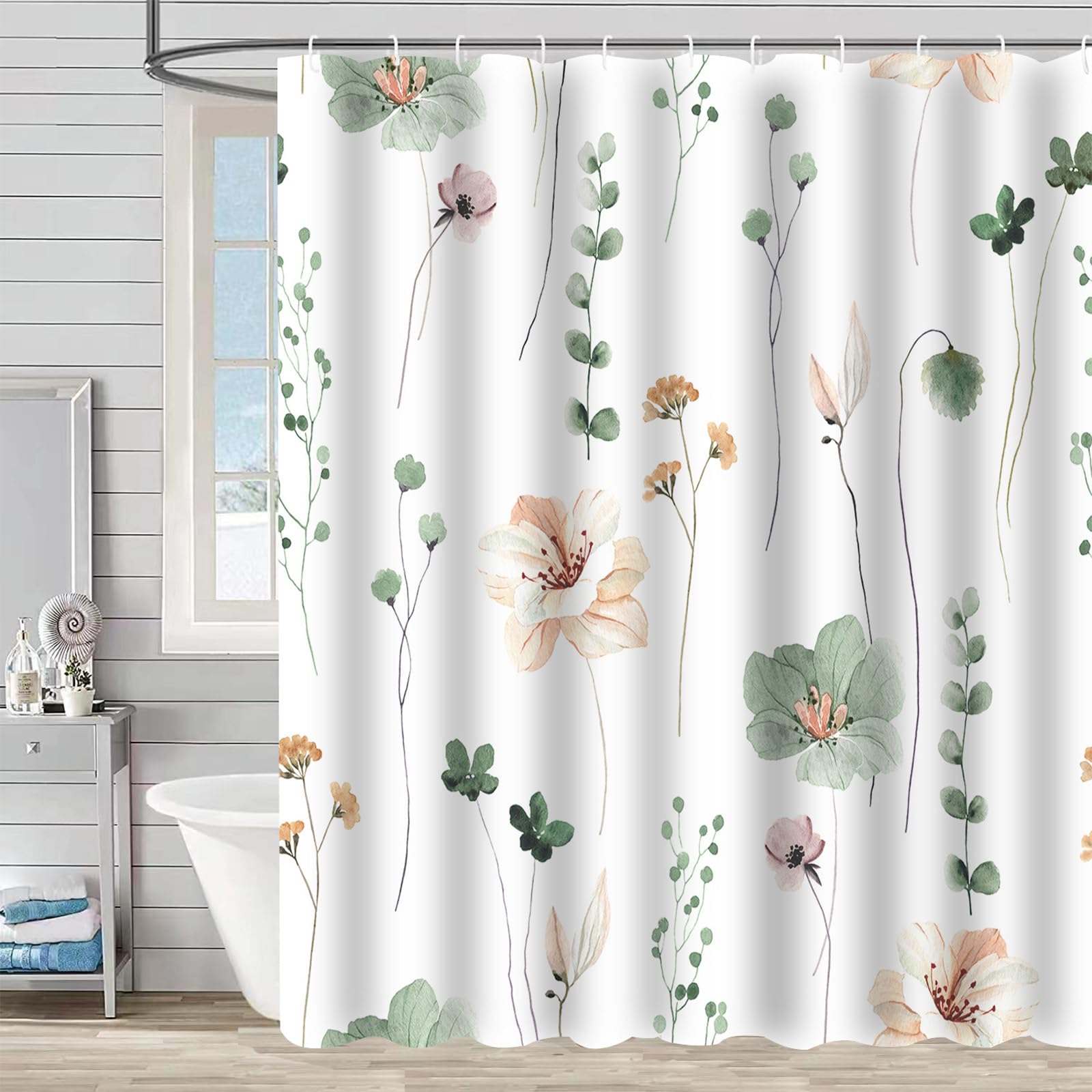 FAIRYGATE Waterproof Shower Curtain Anti-mould Shower Curtains Poppy Anti-bacterial Washable Bathroom Curtains Shower B8116
