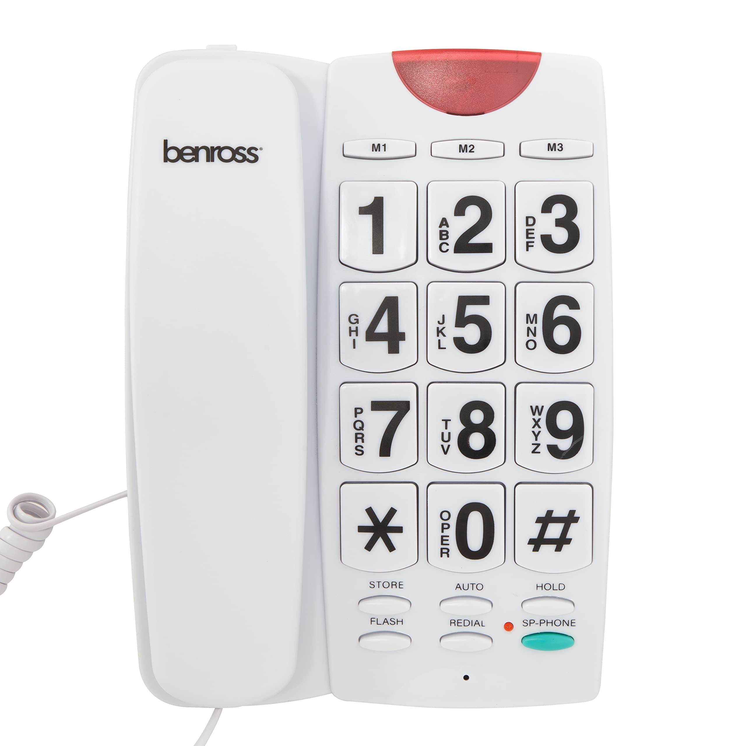 Benross 44589 Jumbo Button Landline Telephone & LED Light/Easy to Read Buttons/Adjustable Volume/Hands Free Speaker/Desk & Wall Mountable/White